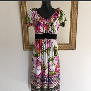Tiana B floral dress size M V neck ruffle tie belt floral garden fairy party tea